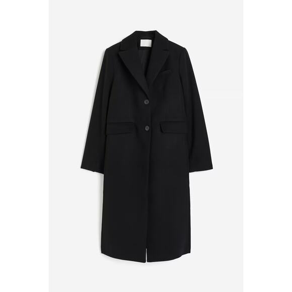 H&M Coat Single-breasted Notched Lapel Collar Coat Women's Size 2XL Black - Picture 1 of 8